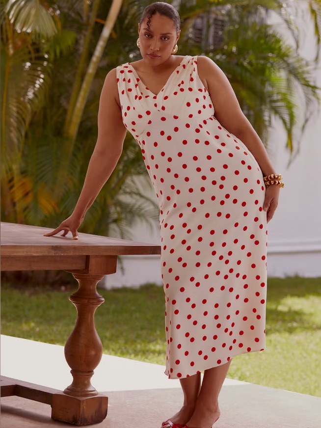 Eloquii White Slip Dress With Red Polka Dots